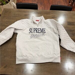 Supreme Light Gray Quilted Sleeve Quarter-Zip 'Supreme Forever' Sweater